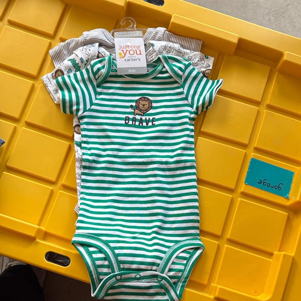 Carter's Green and White Striped Baby Bodysuit